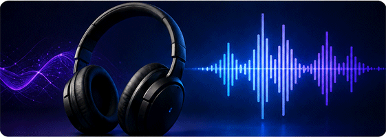 Headphones with audio waveform