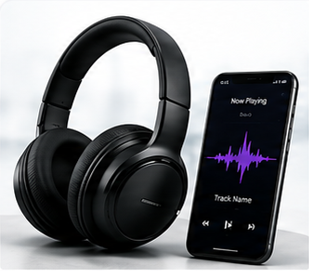 Headphones connected to mobile phone